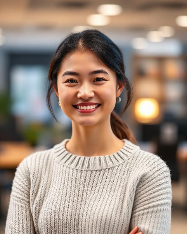 Business casual portrait of a woman in a light sweater