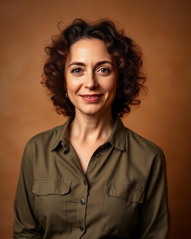 Creative professional portrait of a woman in an olive shirt