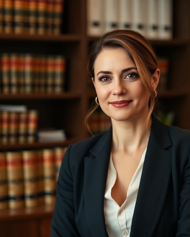 Portrait of a lawyer in a dark suit in a law office