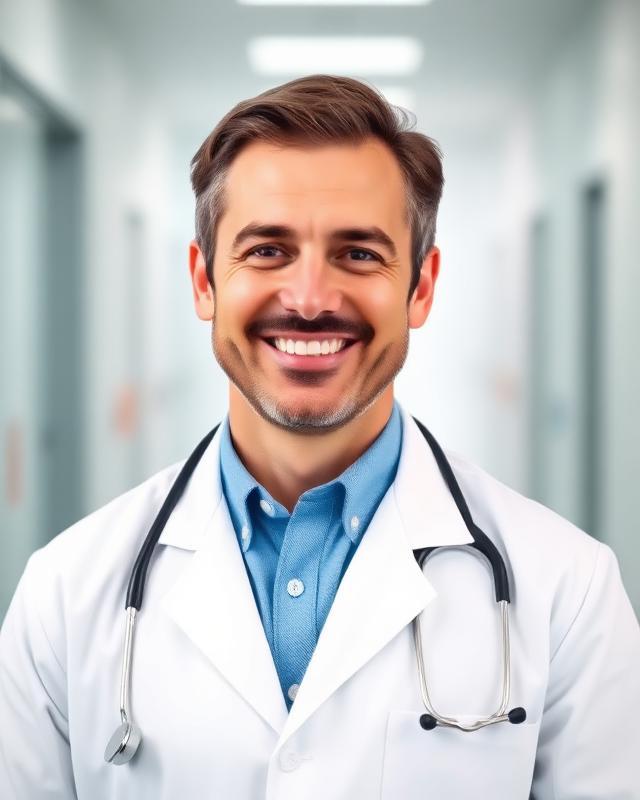 Portrait of a doctor in a white medical coat